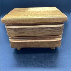 Mid Century Modern Small 2 Drawer footed Trinket Box‎ wood 4x6 MCM